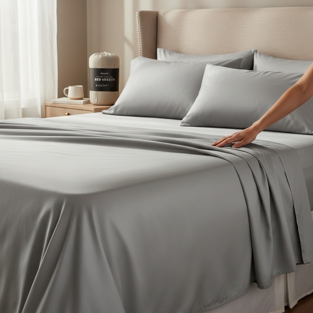 Cosy House Queen Bed Sheets Silver Bamboo Cooling 4 Piece Set New